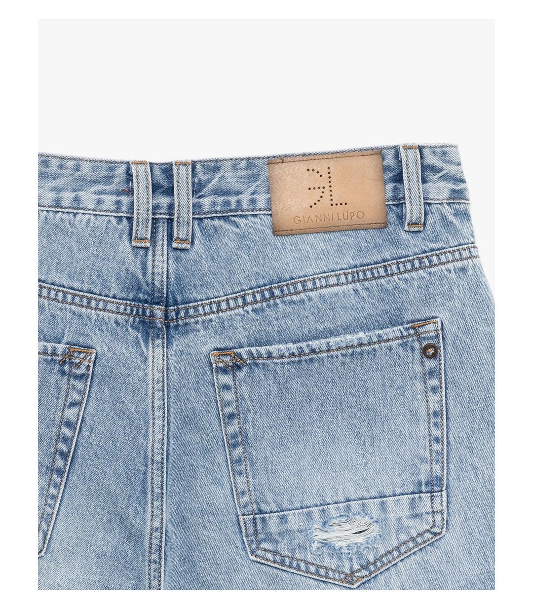 Bermuda in denim con rotture