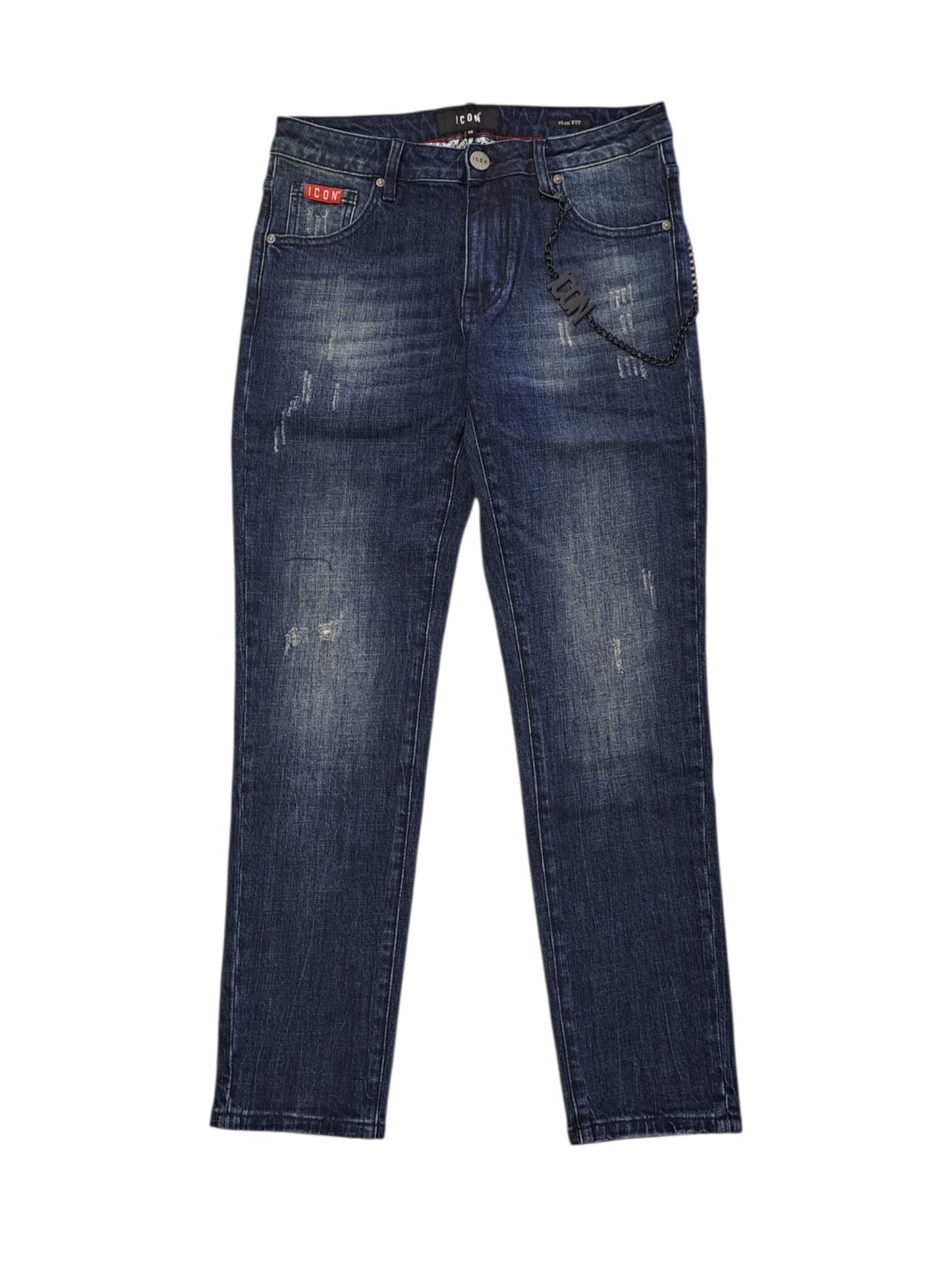 Jeans in denim stretch con stampa logo posteriore