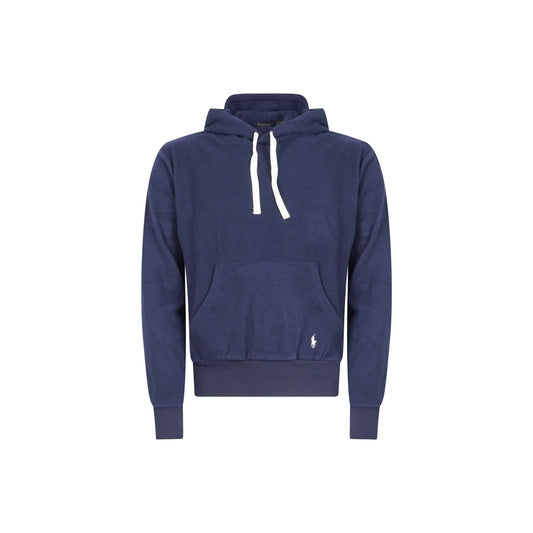 Felpa in pile con cappuccio e patch logo ricamato