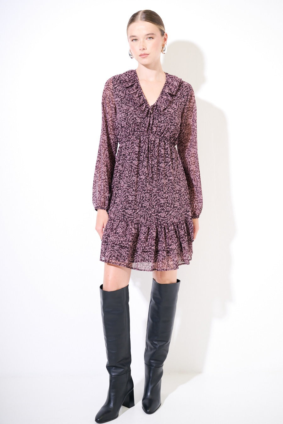 Abito corto scollo gala con doppia balza Silene