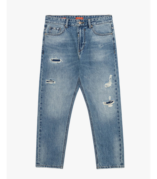 Jeans COOPER carrot fit con lavaggio used e dettagli destroyed