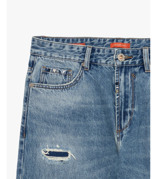 Jeans COOPER carrot fit con lavaggio used e dettagli destroyed