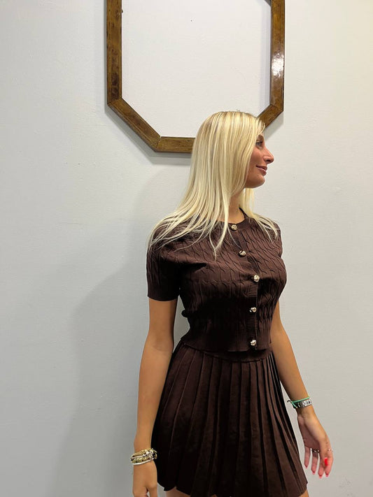 Completo con cardigan a maniche corte e gonna plissè Fresia