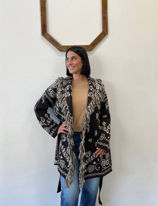 Cardigan fantasia con cintura Hibiscus