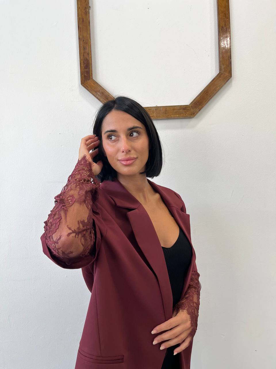 Giacca over con manica in pizzo Papavero