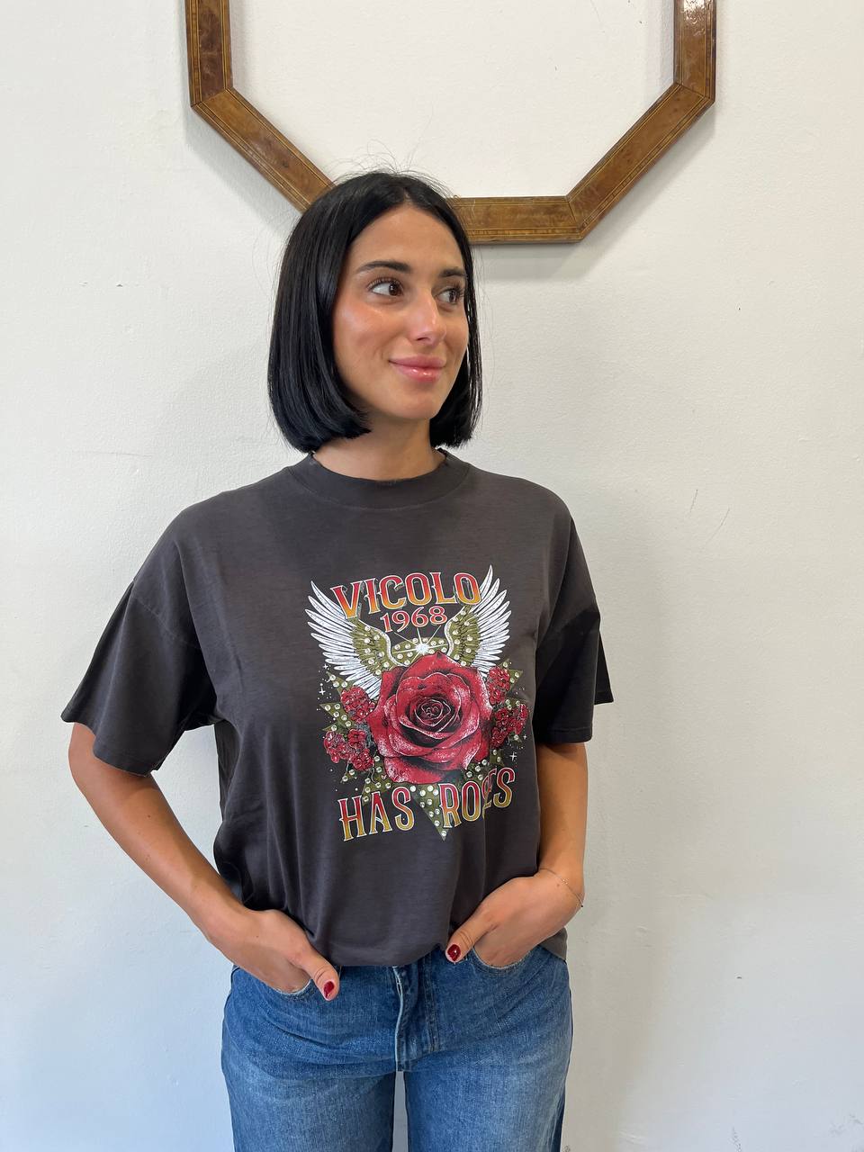 T-shirt oversize con stampa rosa Zinnia