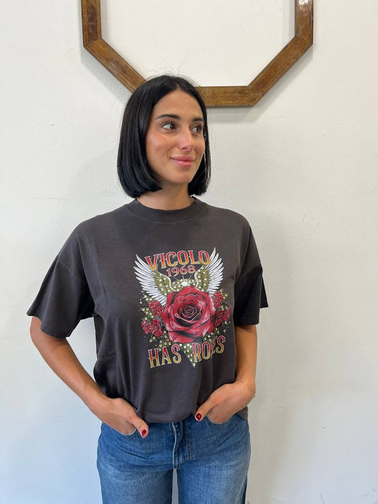 T-shirt oversize con stampa rosa Zinnia