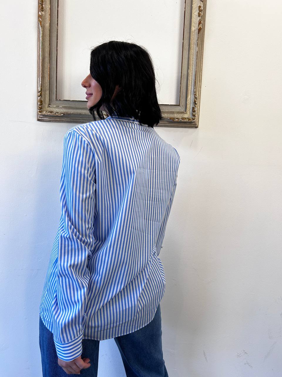 Camicia a righe con spilla Lilia